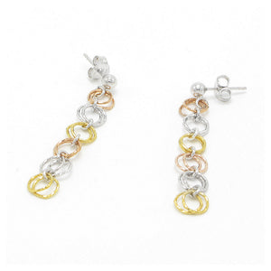 Italian Rose Yellow White Tri-color 925 Sterling Silver Earrings