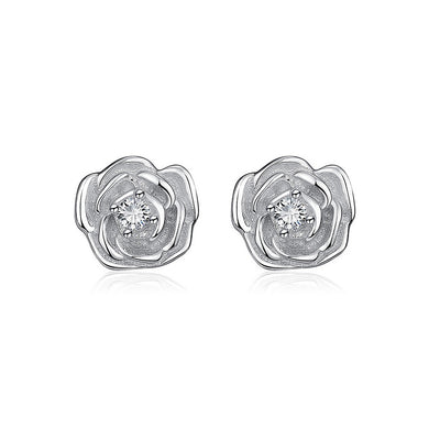 925 Sterling Silver Mothers Day Flower Stud Earrings  with White Cubic Zircon