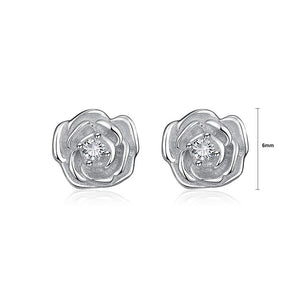 925 Sterling Silver Mothers Day Flower Stud Earrings  with White Cubic Zircon
