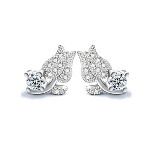 925 Sterling Silver Mother's Day Rose Stud Earrings with Cubic Zircon