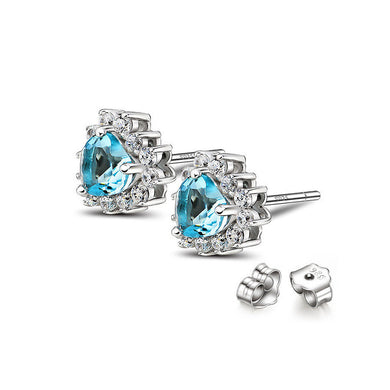 925 Sterling Silver Mother's Day Heart Stud Earrings with Blue Austrian Element Crystal