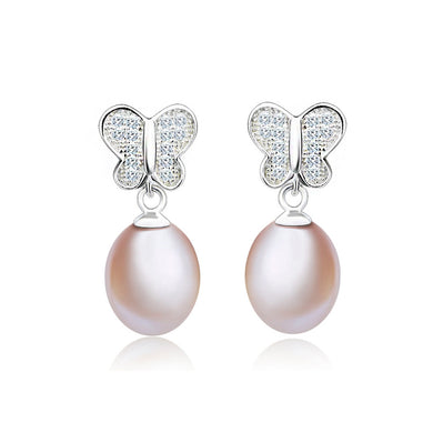 925 Sterling Silver Mother's Day Butterfly Fashion Pearl Earrings