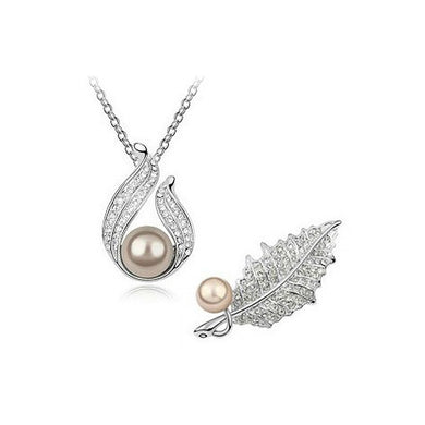 Mother's Day Leaf Pendant Necklace and Brooch with Fashion Pearls