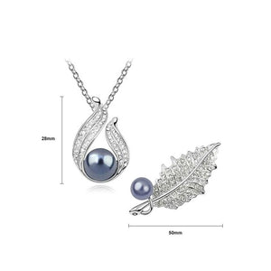 Mother's Day Leaf Pendant Necklace and Brooch with Fashion Gray Pearls