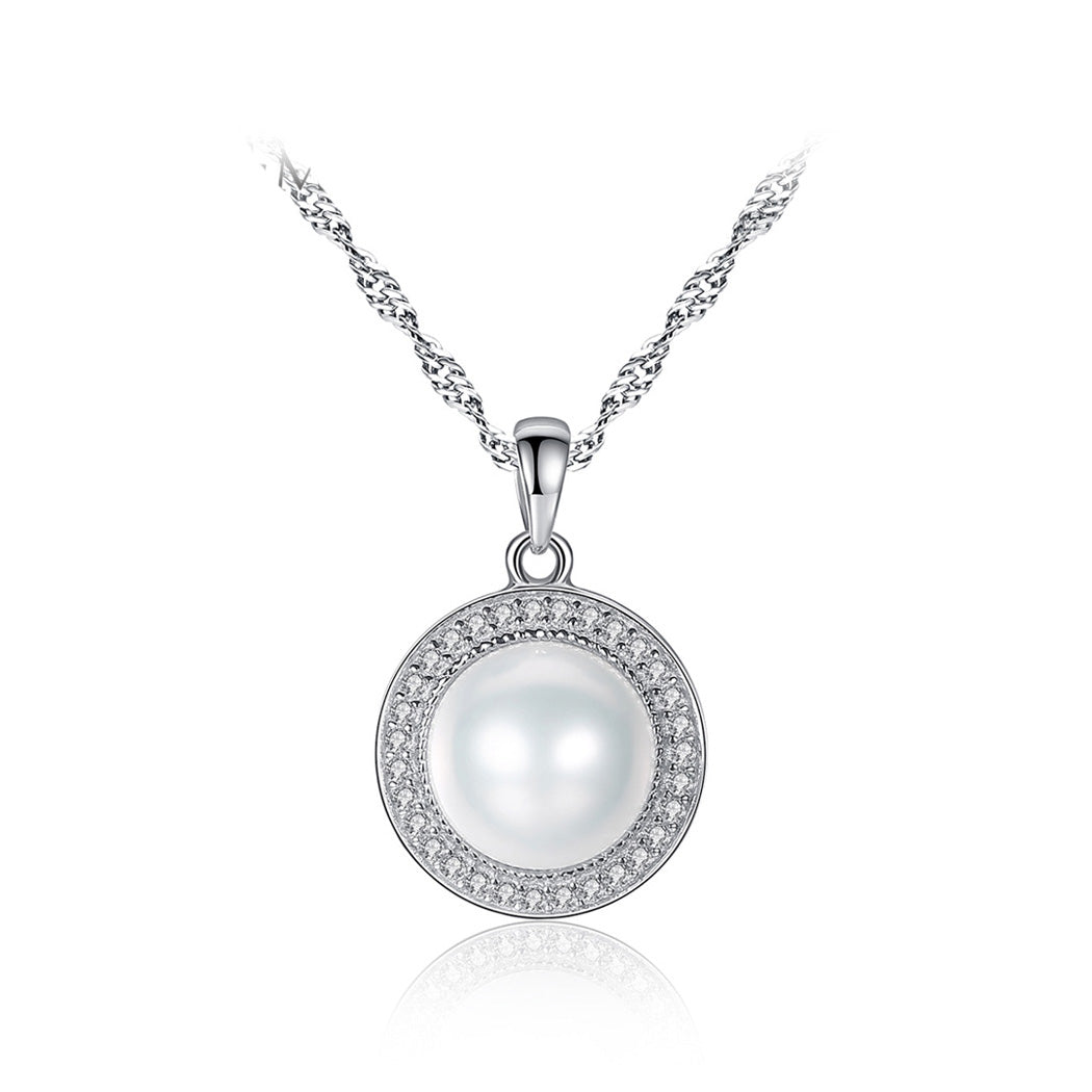 925 Sterling Silver Mothers Day Fashion Pearl Pendant  with Necklace