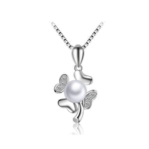 925 Sterling Silver Mother's Day Clover Fashion Pearl Pendant with Necklace