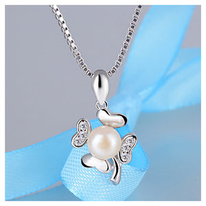 925 Sterling Silver Mother's Day Clover Fashion Pearl Pendant with Necklace