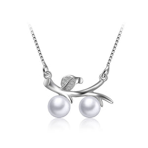 925 Sterling Silver Mother's Day Leaf Freshwater Pearl Necklace