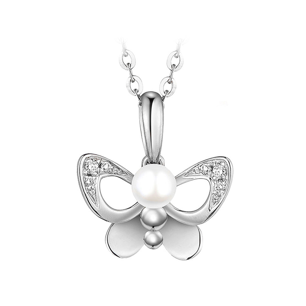 925 Sterling Silver Mothers Day Butterfly Pearl Pendant with Necklace