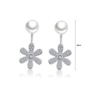925 Sterling Silver Mother's Day Flower Fashion Pearl Earrings