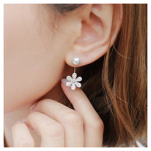 925 Sterling Silver Mother's Day Flower Fashion Pearl Earrings