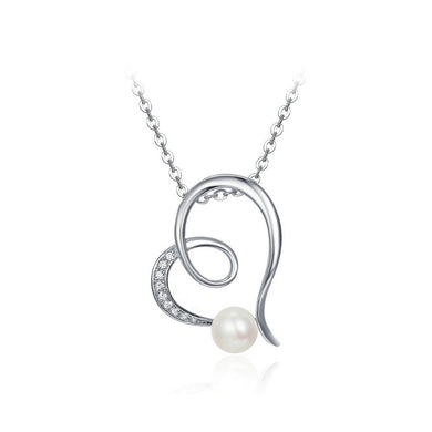 925 Sterling Silver Mother's Day Heart Pendant with Freshwater Pearl and Necklace