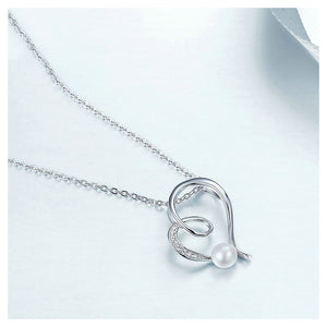 925 Sterling Silver Mother's Day Heart Pendant with Freshwater Pearl and Necklace