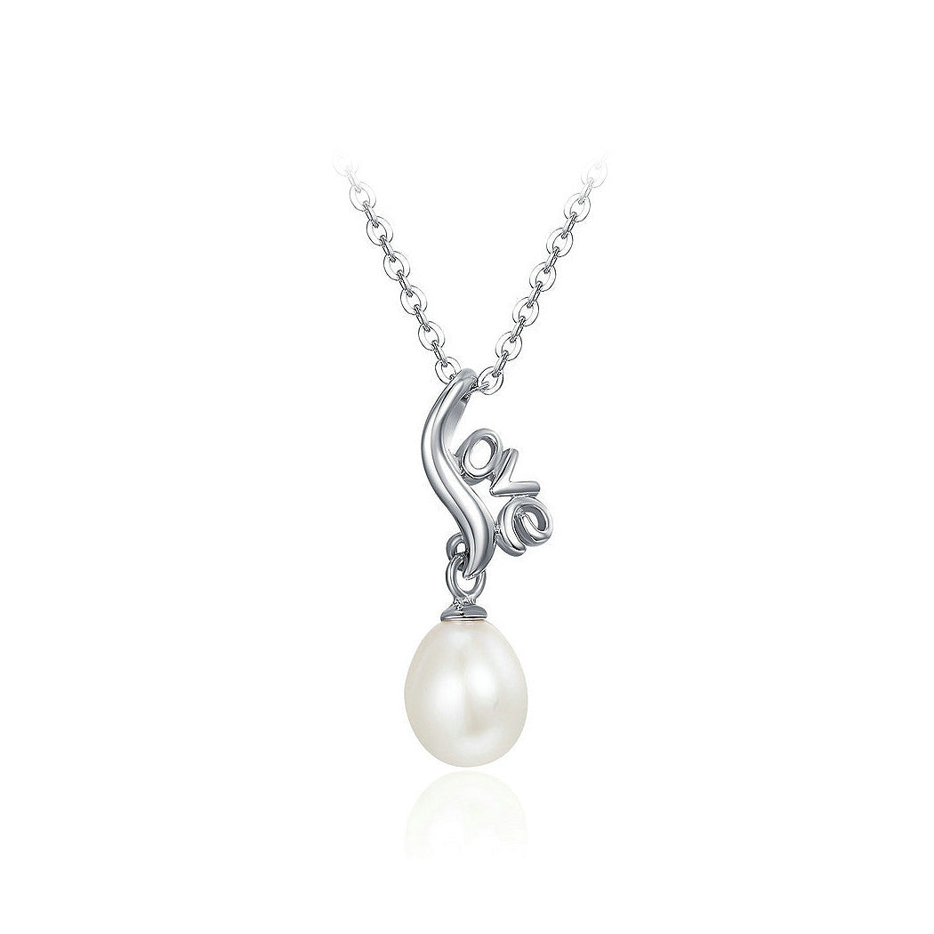 925 Sterling Silver Mother's Day LOVE Freshwater Pearl Pendant with Necklace