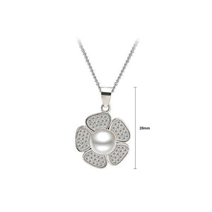 925 Sterling Silver Flower Freshwater Pearl Pendant with Necklace
