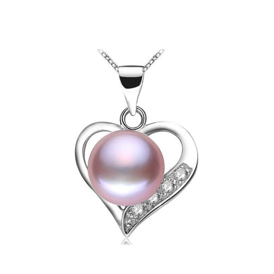 Fashion Heart Pendant with Purple Freshwater Pearl and Necklace