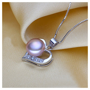 Fashion Heart Pendant with Purple Freshwater Pearl and Necklace