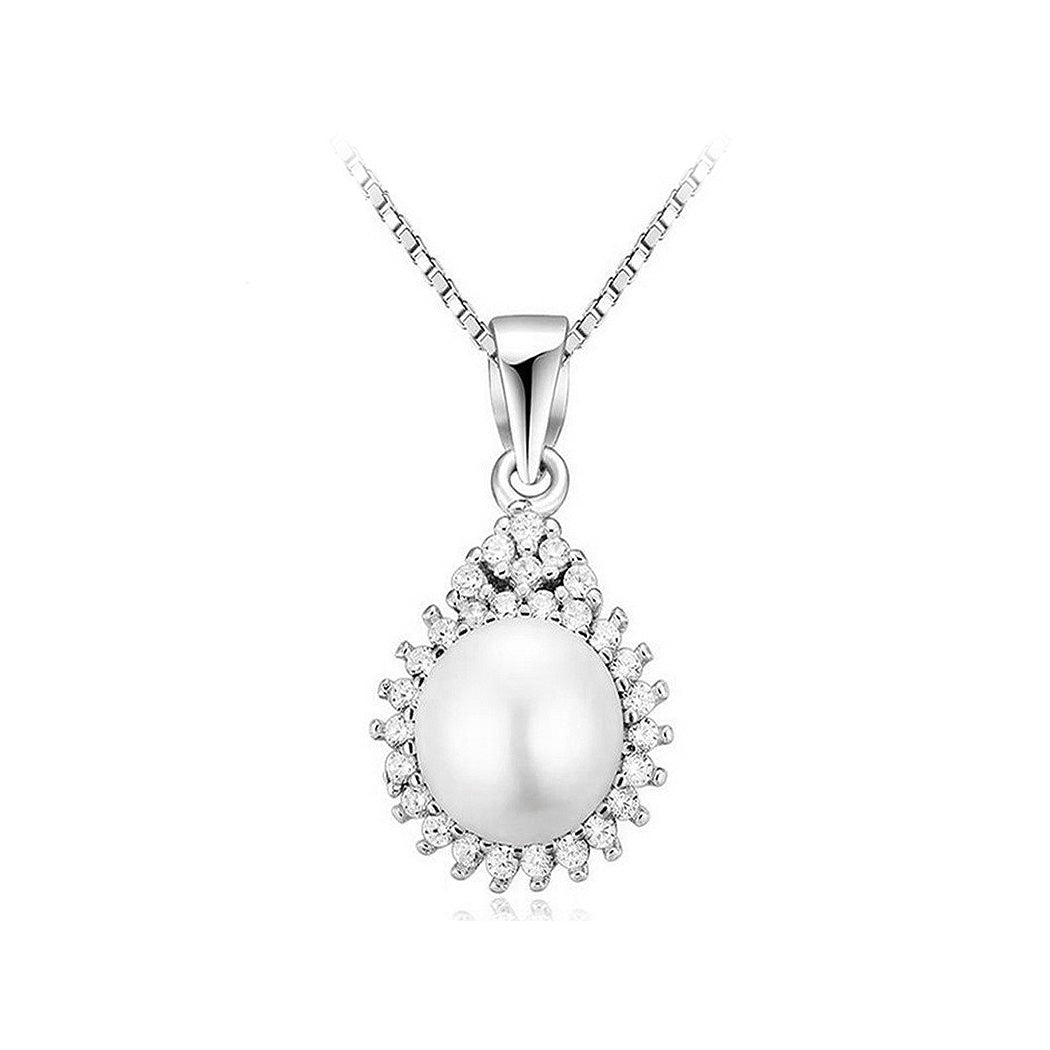 925 Sterling Silver Drop Pendant with Freshwater Pearl and Necklace