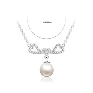 925 Sterling Silver Heart Necklace with Freshwater Pearl and Austrian Element Crystal