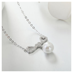 925 Sterling Silver Heart Necklace with Freshwater Pearl and Austrian Element Crystal