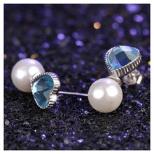 Load image into Gallery viewer, 925 Sterling Silver Heart Earrings with Austrian Element Crystal and Freshwater Pearl