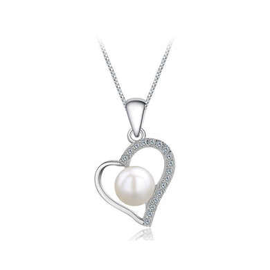 925 Sterling Silver Heart Pendant with Freshwater Pearl and Necklace