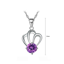 Load image into Gallery viewer, Simple Crown Pendant with Purple Austrian Element Crystal and Necklace