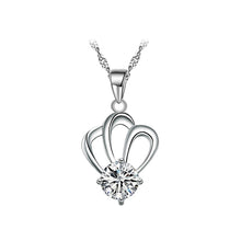 Load image into Gallery viewer, Simple Crown Pendant with White Austrian Element Crystal and Necklace