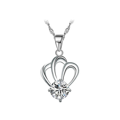 Simple Crown Pendant with White Austrian Element Crystal and Necklace