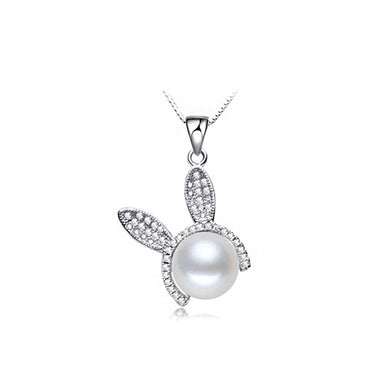 925 Sterling Silver Rabbit Pendant with Freshwater Pearl and Necklace