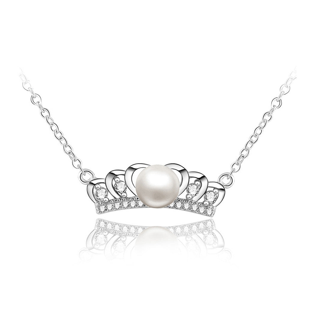 925 Sterling Silver Crown Necklace with Freshwater Pearl