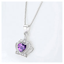 Load image into Gallery viewer, 925 Sterling Silver Crown Pendant with Purple Austrian Element Crystal and Necklace