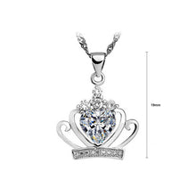 Load image into Gallery viewer, 925 Sterling Silver Crown Pendant with White Austrian Element Crystal and Necklace