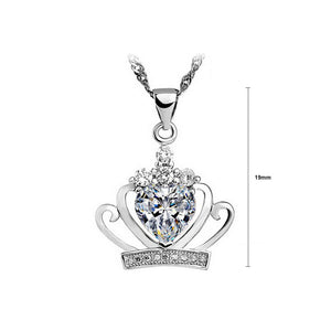 925 Sterling Silver Crown Pendant with White Austrian Element Crystal and Necklace