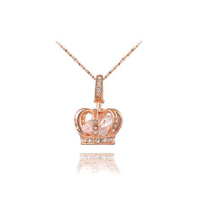 Load image into Gallery viewer, Plated Rose Gold Crown Pendant with Cubic Zircon and Necklace