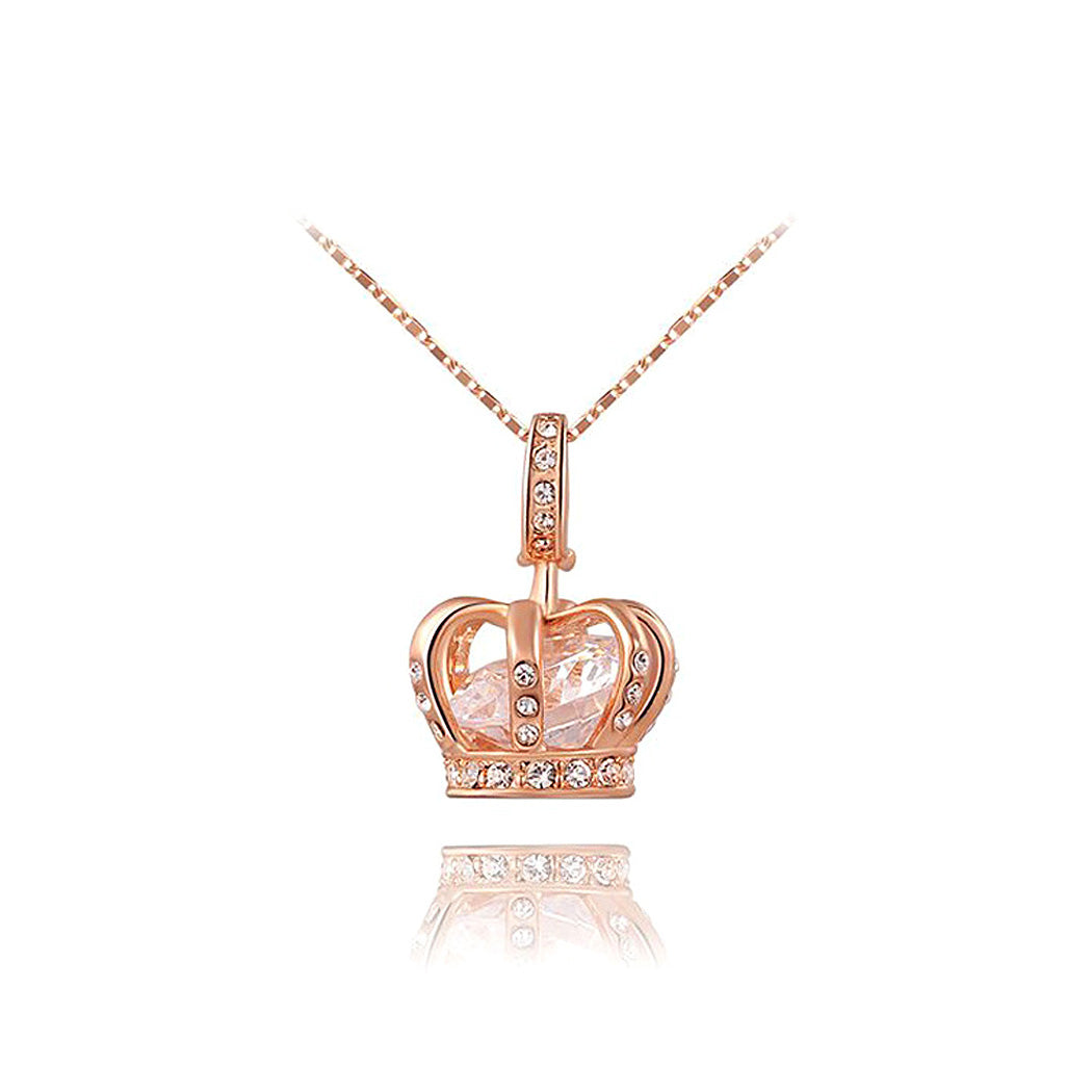 Plated Rose Gold Crown Pendant with Cubic Zircon and Necklace