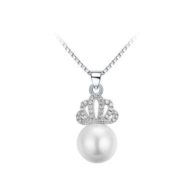 925 Sterling Silver Crown Pendant with Fashion Pearl and Necklace