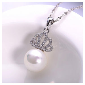 925 Sterling Silver Crown Pendant with Fashion Pearl and Necklace