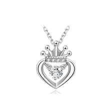 Load image into Gallery viewer, 925 Sterling Silver Heart Crown Pendant with Cubic Zircon and Necklace