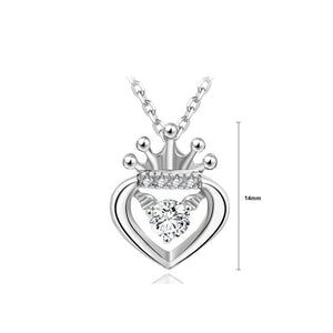 925 Sterling Silver Heart Crown Pendant with Cubic Zircon and Necklace