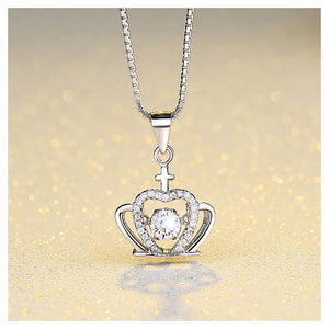 925 Sterling Silver Crown Pendant with White Cubic Zircon and Necklace