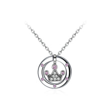 Load image into Gallery viewer, 925 Sterling Silver Crown Pendant with Pink Austrian Element Crystal and Necklace