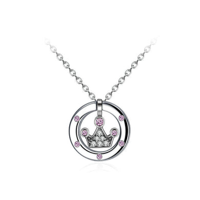 925 Sterling Silver Crown Pendant with Pink Austrian Element Crystal and Necklace