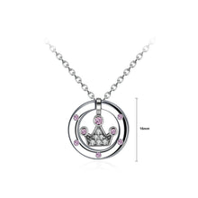Load image into Gallery viewer, 925 Sterling Silver Crown Pendant with Pink Austrian Element Crystal and Necklace