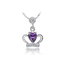 Load image into Gallery viewer, 925 Sterling Silver Crown Pendant with Purple Austrian Element Crystal and Necklace