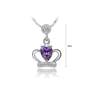 925 Sterling Silver Crown Pendant with Purple Austrian Element Crystal and Necklace