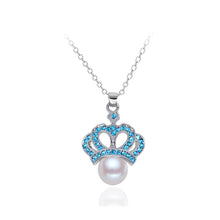Load image into Gallery viewer, Crown Pendant with Blue Austrian Element Crystal and Fashion Pearl
