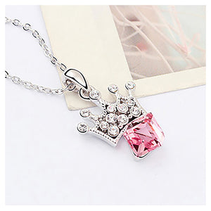 Fashion Crown Pendant with Rose Red Austrian Element Crystal and Necklace
