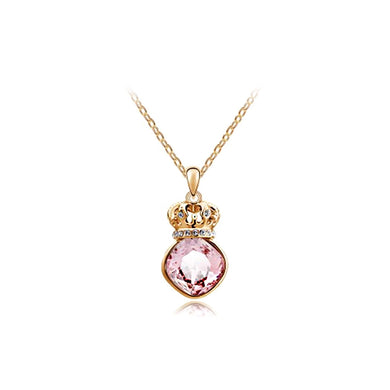 Fashion Crown Pendant with Pink Austrian Element Crystal and Necklace