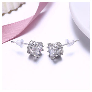 925 Sterling Silver Crown Stud Earrings with Austrian Element Crystal